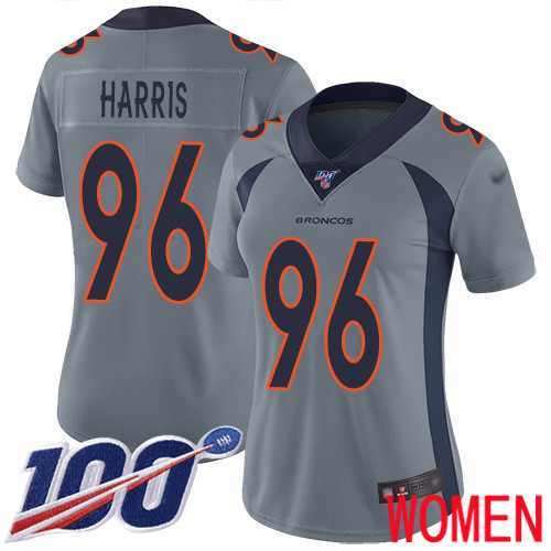 Women Denver Broncos #96 Shelby Harris Limited Silver Inverted Legend 100th Season Football NFL Jersey